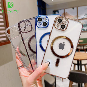 FLOVEME Luxury 6D Plating Frame Phone Case For iPhone 13 12 11 Pro Max X XR XS Max 7 8 Plus Magnetic Charging Clear TPU Shockproof Back Cover