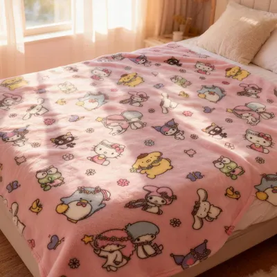 Imported flannel childrens blanket with cartoon pattern available for all seasons
