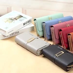 Yvon 2zippers Long wallet Shoulder Sling bag for woman Korean fashion Leather cellphone pouch L2007
