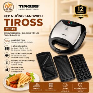 Máy Nướng Bánh Sandwich Tiross 3 Trong 1 TS513 Chính Hãng 750W Khay nướng phủ chống dính