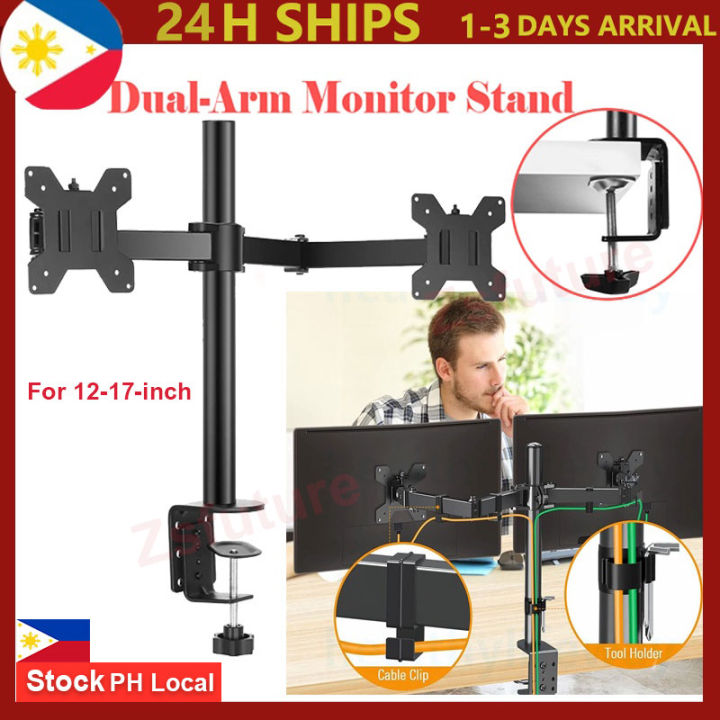 [PH Local Stock] Dual Monitor Mount Bracket with Laptop Stand Tray