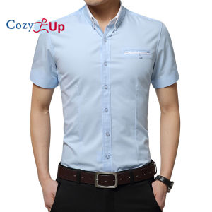 Cozy Up Mens Slim Fit No-Iron Casual Dress Groomsmen Short Sleeve Shirt
