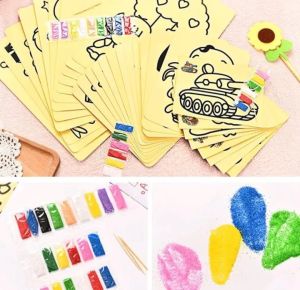 5/10pcs 8.5*11.4CM DIY Sand Painting Toy Painting Papers Magic Scratch Art Doodle Pad Sand Painting Cards For Kids Kindergarten Teaching Color Perception Learning Tool 手工涂鸦沙画