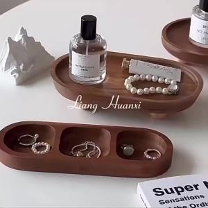Kirilgu Multi-functional Decorative Wooden Riser Tray Round Oval Pedestal Stand - For Bathroom Jewelry Counter Display Storage 6K4N7