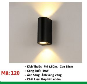 Đèn gắn tường ngoài trời 10w đơn giản hiện đại hình hộp bo tròn hắt sáng 2 đầu ( Mã 120)