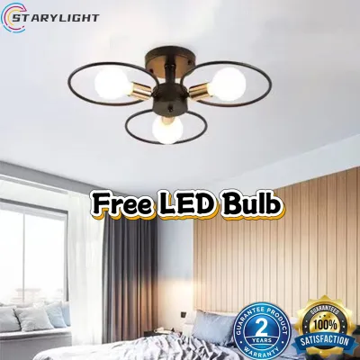 【Free LED Bulb】Nordic Creative Tri Color Chandelier Ceiling Light Retro 3 Light Vintage Ceiling Lamp Living Room Bedroom Simple Lighting