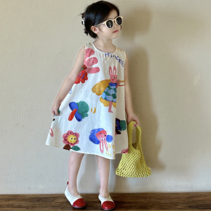 Bear Leader Terno Baby Girls Dresses Summer Cartoon Flower Rabbit Sleeveless Casual Dress Kids Clothes 2 to 7 Years Childrens Clothing Outfits