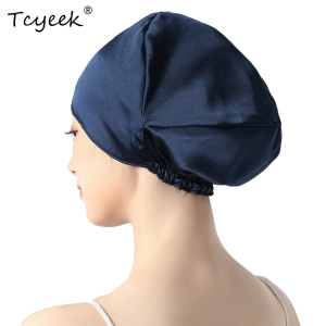 Tcyeek 16MM 100% Mulberry Silk Turban Bonnets Female Double Layered Solid Sleeping Night Wrap Cap For Curly Ladies A34317M2026