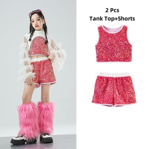 ชุดเต้นรำแจ๊สหญิง LOlanta กางเกงขาสั้นเสื้อกล้ามเลื่อมกับขาที่อบอุ่นมีพู่เสื้อครอปสตรีทแดนซ์ชุดเต้นหุ่นบนเวทีการแสดง