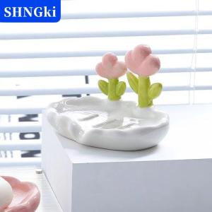 SHNGki Creative Floral Soap Box Draining Non-slip Soap Dish Bathroom Accessories Sea White Soap Holder For Home Bath