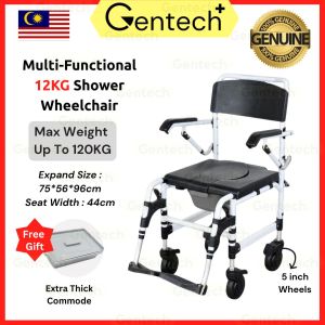 Multi-Functional Shower Wheelchair 22inch Wheels With Commode Aluminum Waterproof Bathroom Use For Elderly People