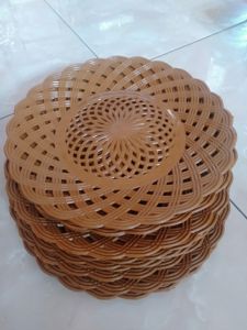 4 lusin Paket hemat Piring anyaman rotan Plastik  48 PCS - cokelat / piring plastik / piring anyam warna coklat