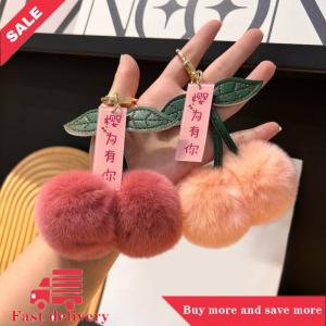 [COD] Cute Plush Ball Cherry Key Chain Cartoon Ball Car Key Chain Pendant Bag Lanyard Mobile Phone Charm Girl Friend Decoration Gift