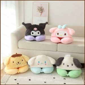 Kira Sanrio Cartoon U Pillow with Hoodie Gift For Girls Kuromi Melody Cinnamoroll Pochacco Neck Pillow Travel Pillow
