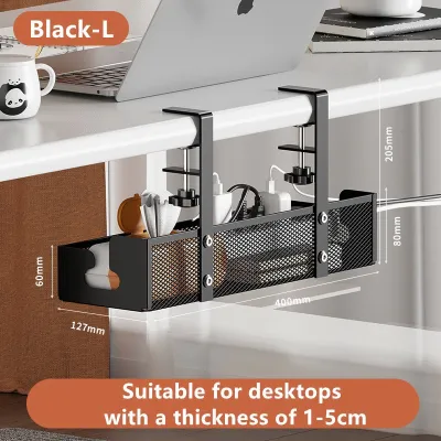 No-Drill Under Desk Cable Management Tray Carbon Steel Cable Organizer Rack Power Strip Adapter Organizer Shelf
