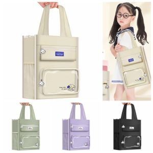 HEFEI hand bag for girls补习手提袋 补习包tote bag student school bag for girls bag sekolah budak perempuan Transparent Student Tote Bag Multi-pocket Canvas Canvas Storage Handbag School Supplies Trendy Hand-held School Bag Students