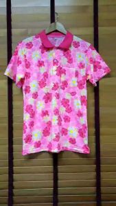 Cotton Blouse #SK002: เสื้อโปโล ช่วยกันแดด ยืดลาย ดอก แขนสั้น เนื้อ Cotton, กระโปรงแดง การผิดพลาสติก