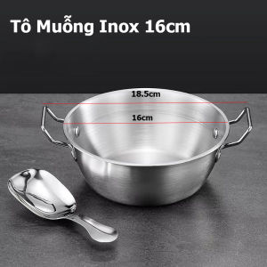 Bát Inox 2 Quai 500ml Kèm Thìa Tô Ăn Cơm Mì Cháo Canh Phong Cách Hàn Quốc Tiện Lợi