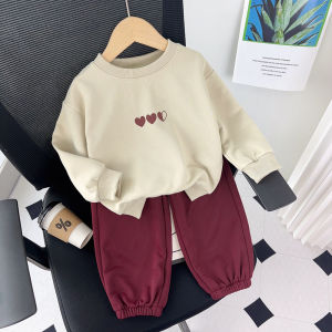 Gấu lãnh đạo dài tay cho trẻ em Bộ quần áo cô gái yêu in sweatershirts và quần thường ngày màu trơn 2 mảnh phù hợp với mùa xuân bé Quần áo trẻ em thể thao mùa thu trang Phục 3-7 năm