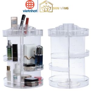 Kệ đựng mỹ phẩm xoay 360 độ HOKORI nhựa VIỆT NHẬT cao cấp - Trong suốt nhiều tầng để bàn - 5592