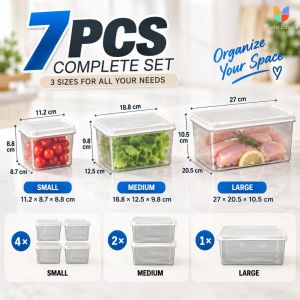 7PCS Food Storage Container Set Clear Plastic Sealed Food Keeper Kitchen Refrigerator Pantry Organizer Fresh Keeping