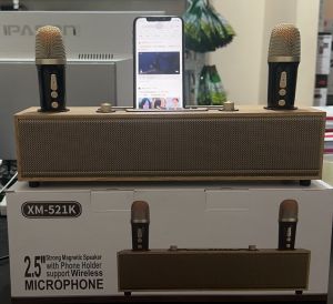 NEW XM-521K Strong Magnetic Bluetooth Speaker With Phone Holdersupport And 2 Pcs Wireless Microphone For Home KTV Karaoke