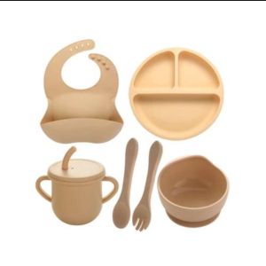 6pcs Baby Feeding Set Silicone Eating Food Plate Set with Suction Cup For Kids Baby Essentials Includes Baby Plate Bowl Bib Cup Spoon and Fork BPA Free Baby 6-Piece LED Weaning Utensils Set Supplies for Infants