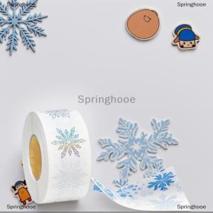 [COD] Springhooe สติกเกอร์เกล็ดหิมะใส500แผ่น ม้วนสติกเกอร์แท็กคริสต์มาสของขวัญสำหรับเด็กแพคเกจการอบเครื่องเขียนสำหรับตกแต่งซองจดหมาย