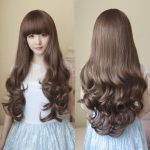 Lonice Long wavy wig wig for women Long Curly thick wavy Air bangs big Bushy wave long hair simulation Hair set Air bangs curls hair Import Korean style