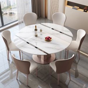 Light Luxury Slate Dining Table Retractable Rotating Table Multifunctional Household Small Apartment Modern Simple Foldable Retractable Round Table