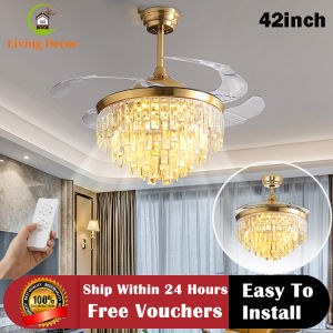 KASIDA Crystal ceiling fan with light modern ceiling fan with led light 3 colors dimming 6 speed wind chandelier with fan 42inch invisible ceiling fans ceiling lights with fan and remote for living room dinning bedroom
