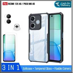 Paket 3in1 Case Xiaomi Redmi 13X 4G 12C 4G A2 4G 9T 4G Soft Hard Casing Fusion Free Tempered Glass Layar Dan Camera