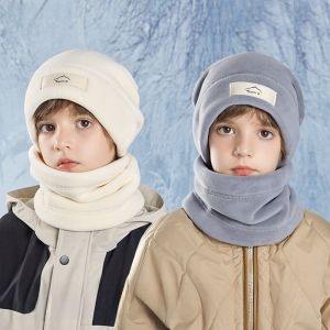 HOMEVOYAG ยืดหยุ่น ชุดหมวกและผ้าพันคอ ผ้าสีพื้น ซับในขนแกะ หมวกไหมพรมฤดูหนาว หลากหลาย รักษาความอบอุ่น หมวกบีนนี่ หนุ่มๆ