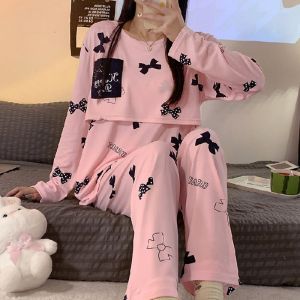 Women Nursing Pyjamas Homewear Spring Autumn Maternity Pajamas Set Cute Breastfeeding Clothes Long-sleeved Pregnancy Sleepwear2026