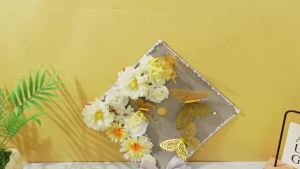 MotiMind 41 Pcs Silver Gray DIY Graduation Cap Decoration Kit Grad Cap Decorations Grad Hat Topper Faux Assorted Flowers Bows 3D Cream Construction Paper Butterfly Stickers Pearl Adhesive Dots
