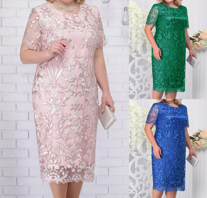 4xl 5xl Plus Size Summer Dresses for Wedding Guest Women's Short Sleeve  Lace Floral Elegant Bodycon Formal Party Dresses | Lazada PH