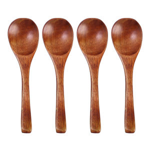 YESPERY ช้อนหัวกลมเครื่องมือทำครัวเครื่องใช้บนโต๊ะอาหารทำจากไม้ทรงมนด้ามยาวแบบช้อนไม้1/2/4ชิ้น