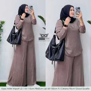 Alika Set Rajut Polos Bahan Kaos Aster LD 110-120cm Melar Kancing Depan Aktif PJ Celana 90cm Saku Kanan Kiri Adem Lembut