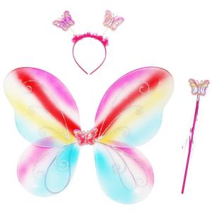 Angel Wings Butterfly Wings Colorful Fairy-Wings with Magic Wand and Headband Halloween Dress Up Cosplay-Props for Girls