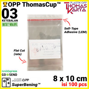 ThomasCup Plastik OPP 8x10 isi 100 Kantong Bening Kemasan Roti Kue Bakery Lem Seal Perekat