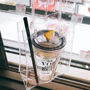 Túi đựng bình giữ nhiệt trong suốt – Combo 5 Túi – Túi nhựa xách ly nước trà sữa có nút bấm tiện lợi