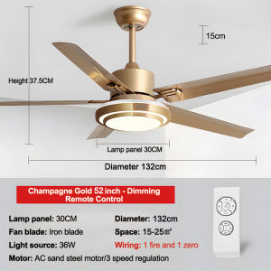 GOEOUS NEW ceiling fan with light modern 3 colors dimming 6 speed wind ceiling fan with led light mute gold ceiling fans 52inch ceiling fan heavy duty light with fan for living room dining room bedroom
