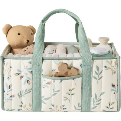 BESTOUR Portable Baby Diaper Organizer Floral Large Capacity Nursery Storage Basket Multifunctional Newborn Essentials Baby Diaper Storage Bag Outdoor Travel