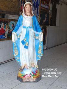 TƯỢNG ĐỨC MẸ BAN ƠN 1.2M MÀU XANH TƯỢNG CÔNG GIÁO NHỰA COMPOSITE ĐỂ NGOÀI TRỜI