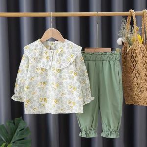 X BABY Setelan Anak Perempuan Set Anak Cewek Lengan Panjang Katun Motif Bunga Ala Korea Umur 1-4 Tahun
