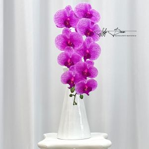 COMBO 5-10 Cành Hoa Lan cánh cao su non 9 bông thân đốm Giống Thật. Hoa Lụa Decor