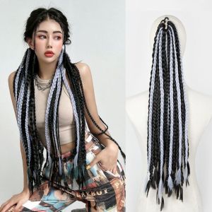 SUTONGXUE Tổng hợp Tóc giả phong cách hip-hop 24 sợi Nối tóc Tóc giả tết bím dành cho nữ Dài Dây thun đàn hồi Tóc giả đuôi ngựa xoắn nhiều màu Dành cho các cô gái