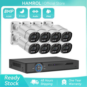 Hamrol 8CH 4K Ultra HD 8MP H.265 POE NVR Kit Color Night Vision CCTV Security Camera System Outdoor Video Surveillance Camera Set