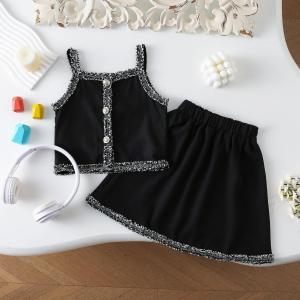 [KIDSFASHIONKOLEKSI] Setelan Sleeveless Becky Black Button Rhinestone Line Anak Perempuan
