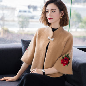 LUSIT Autumn Winter Embroidered Shawl Thicken Imitation Mink Fur Velvet Coat Womens Fashion Elegant Cardigan Jacket Wedding Party Evening Dresses